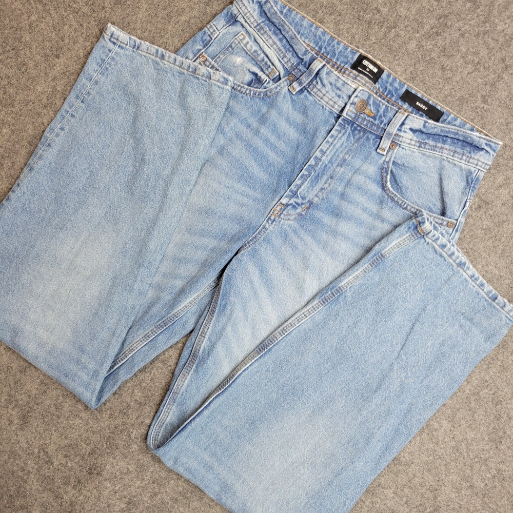 Cotton On Jeans Womens 30 Blue Denim Faded Distressed Baggy Straight Leg Grunge